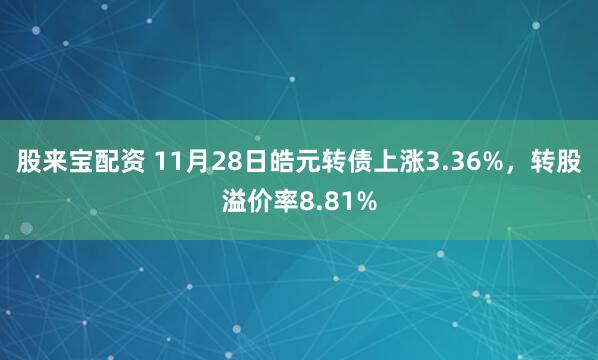 股来宝配资 11月28日皓元转债上涨3.36%，转股溢价率8.81%